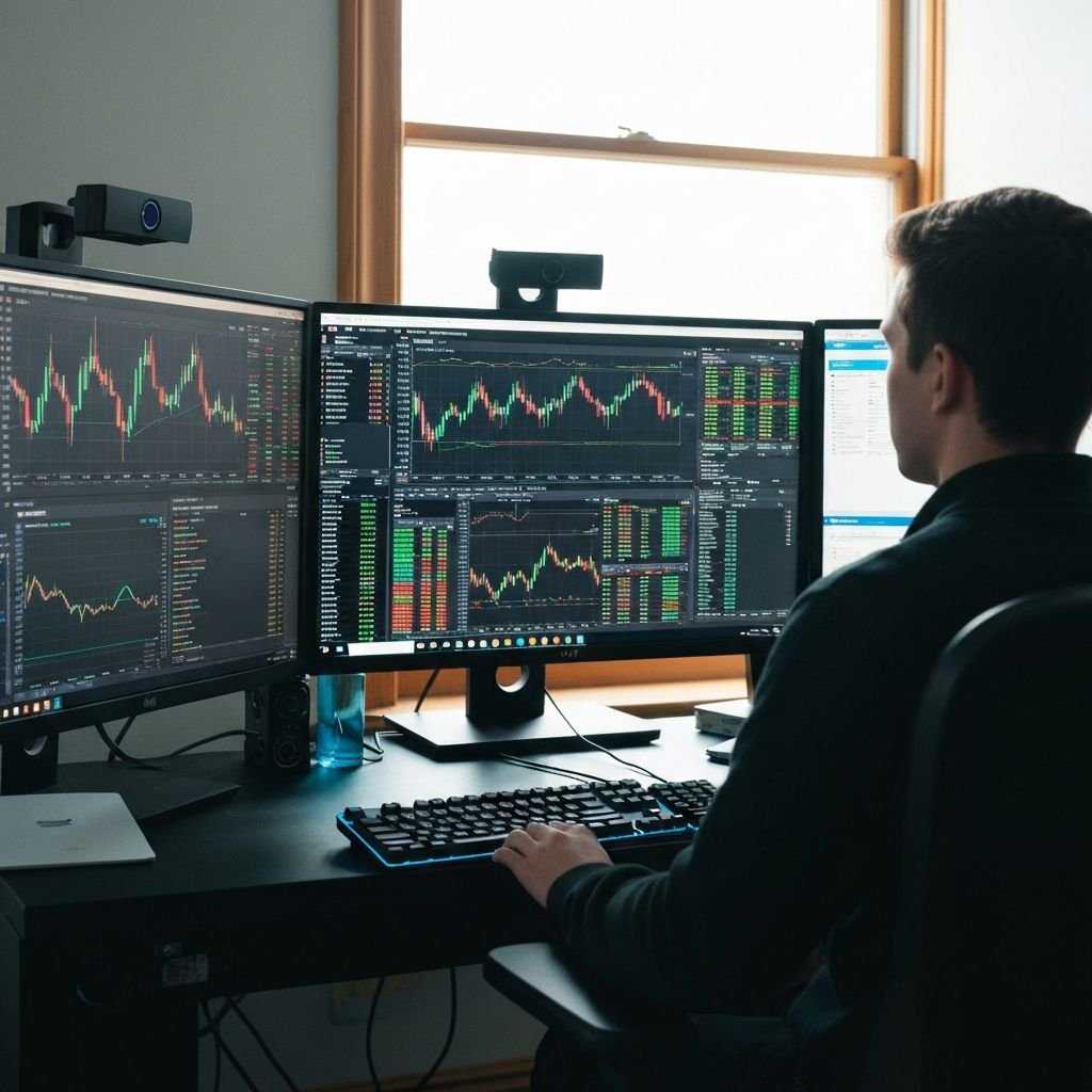 Estación de trading con varias pantallas